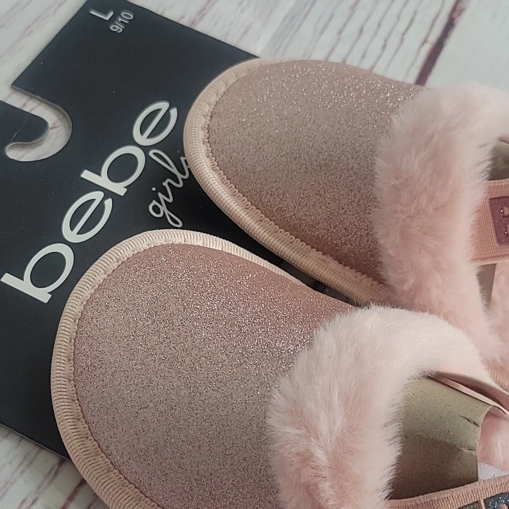 Bebe Girls' Pink Glitter Slippers Size 9 NWT
